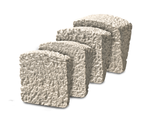 Four textured rectangular stone blocks arranged in a staggered row on a white background.
